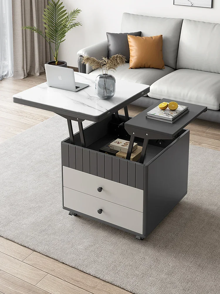 Multi functional lifting coffee table, small unit, living room, edge table, rock panel folding, movable dining dual-purpose