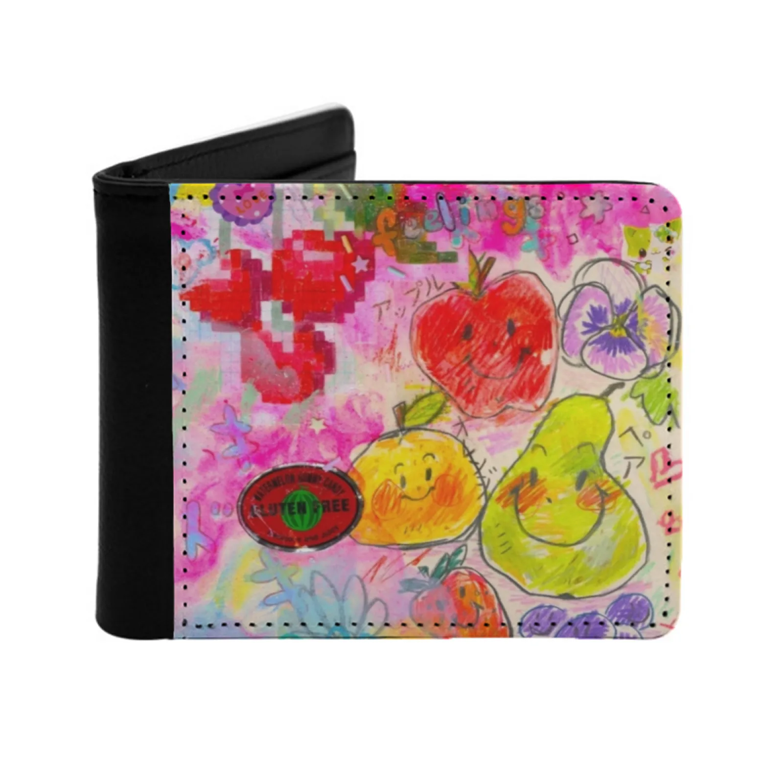 

Personalized Wallet For Men And Women Pu Leather Short Pocket Purse Kidcore Kidwave Fruit Text Rainbow Collage Weirdcore