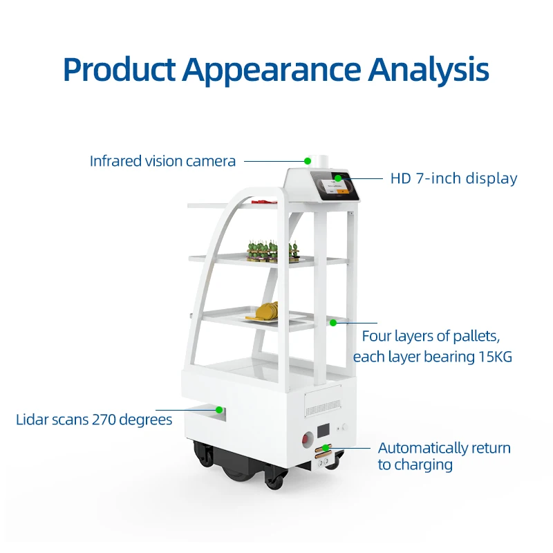 آلة تقديم الطعام في الفنادق، تجنب العوائق، عربة طعام للمطاعم، روبوت توصيل الوجبات الذكي