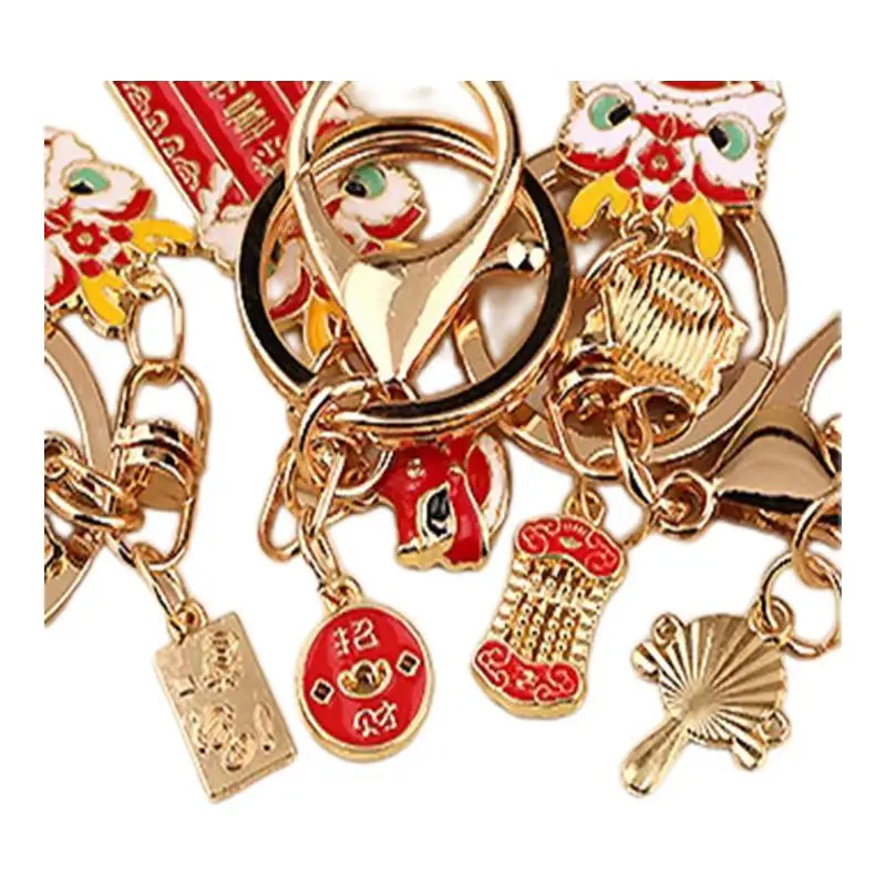 10pcs Lucky Brand the Year Key Chain Keychains Ring for Accessories Bag Wishs Pendant Keyring Jewelry Spring Festival Gifts