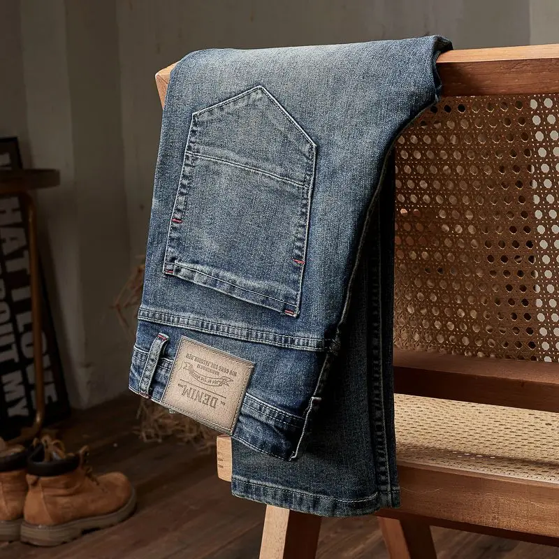 

High-End European Men's Slim Fit Jeans Korean Version Casual Elastic Solid Long Pants Youth Fashion Autumn Winter Skinny Jeans