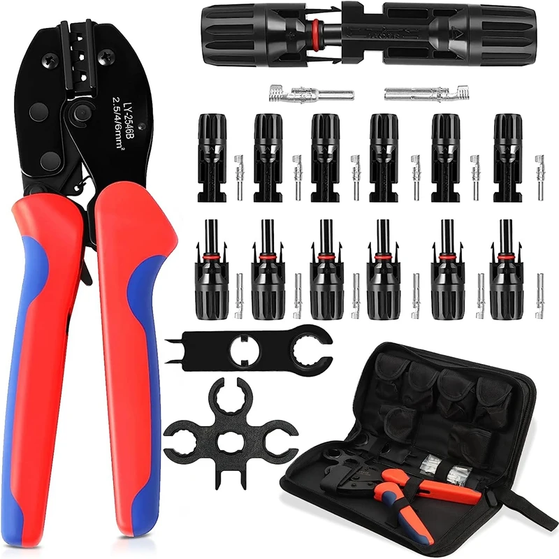 Solar Crimping Pliers Crimp Set For 2.5/4/6Mm² Solar Panel PV Cable, 6 Pairs Of Male/Female Solar Plug