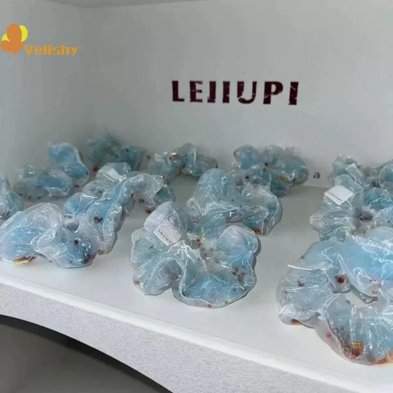 1Pcs 여름 블루 금붕어 대장 헤어 번들 메쉬 클리어 헤어 링 여성 디자인 감각 탄성 헤어 액세서리