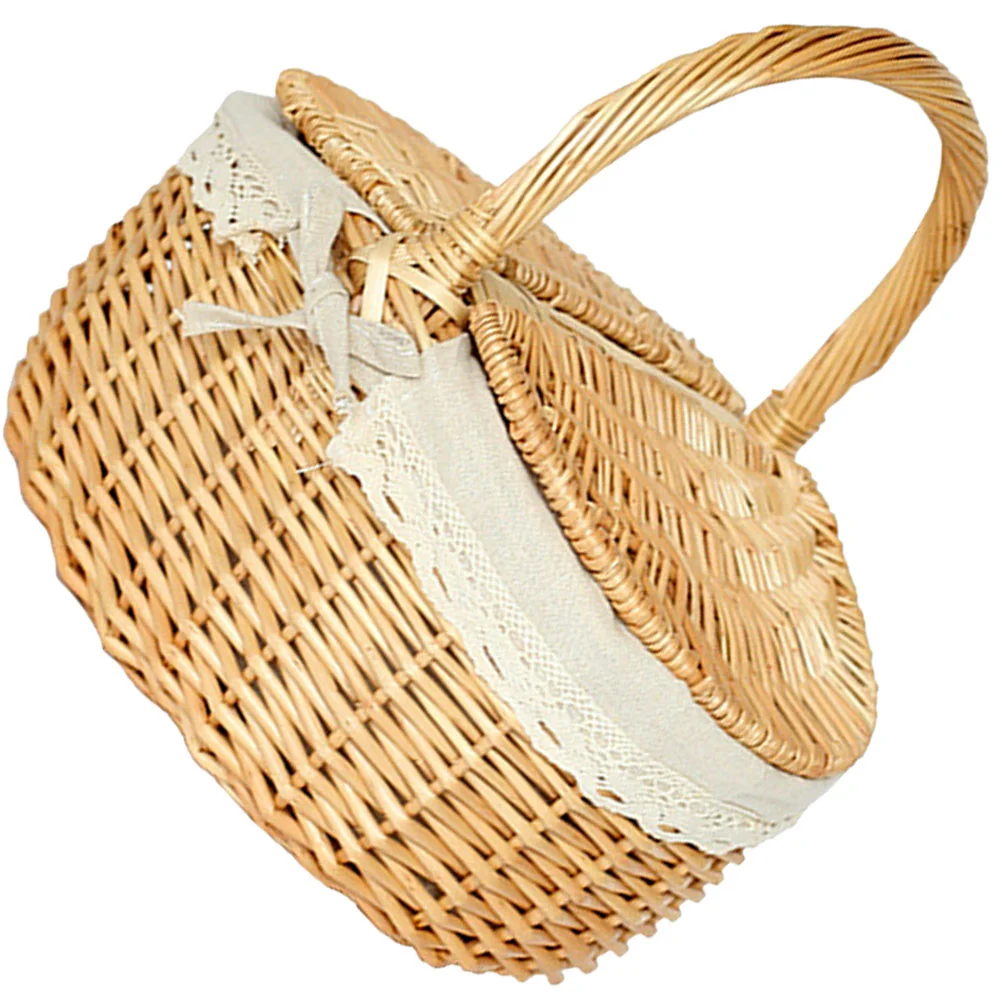 

Outdoor Picnic Basket Woven Hand-made Mushroom Potable Willow Baskets Vintage Decorative Fruits Baby