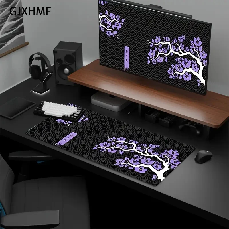 Large Sakura Cherry Blossom Gaming Mouse Pad,High Durability Keyboard Mat,Floral Purple Design,Smooth Surface,Laptop Desk Pad