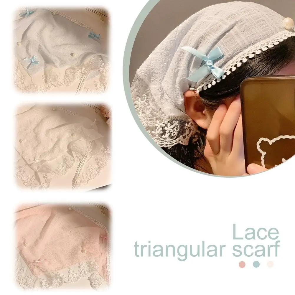 

Pearl Lace Triangular Scarf Headscarf For Women With A French Countryside Style For Beach And Tie Up Hairstyles S8R3