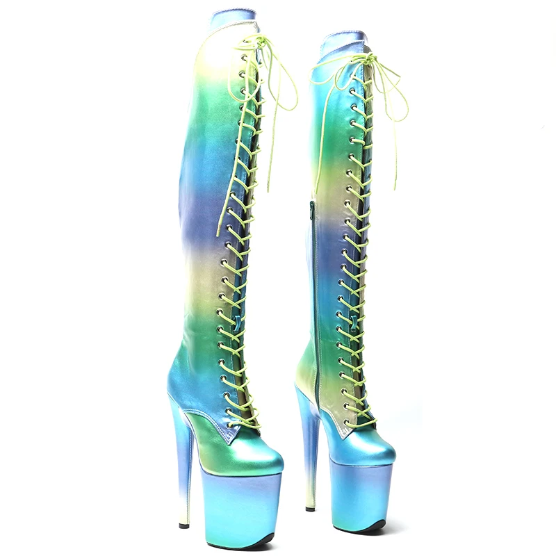 

Leecabe 20CM/8inches Colorful PU Upper Women Sexy Pole Dance Shoes High Heel Platform Lace up Thigh High Boots Pole Dance Boots