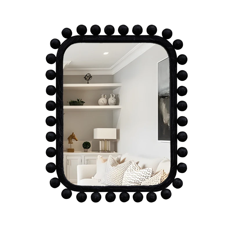 Nordic style black rectangular wooden living room entrance decorative mirror, modern light luxury wall hanging, home decoration