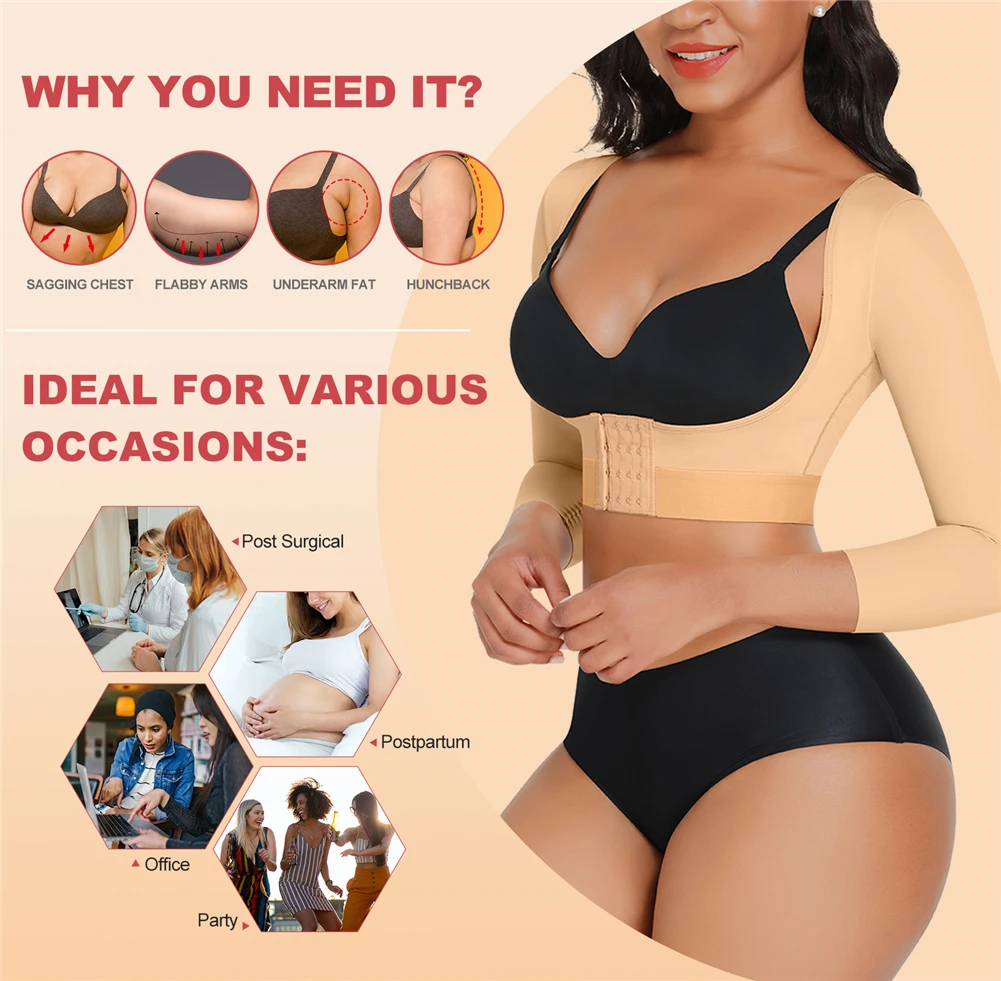 Colombianas Arm Shaper pour la post-propor, manches de compression des bras, vêtement Lipo, ration de posture, protubérant, corset Y-Women