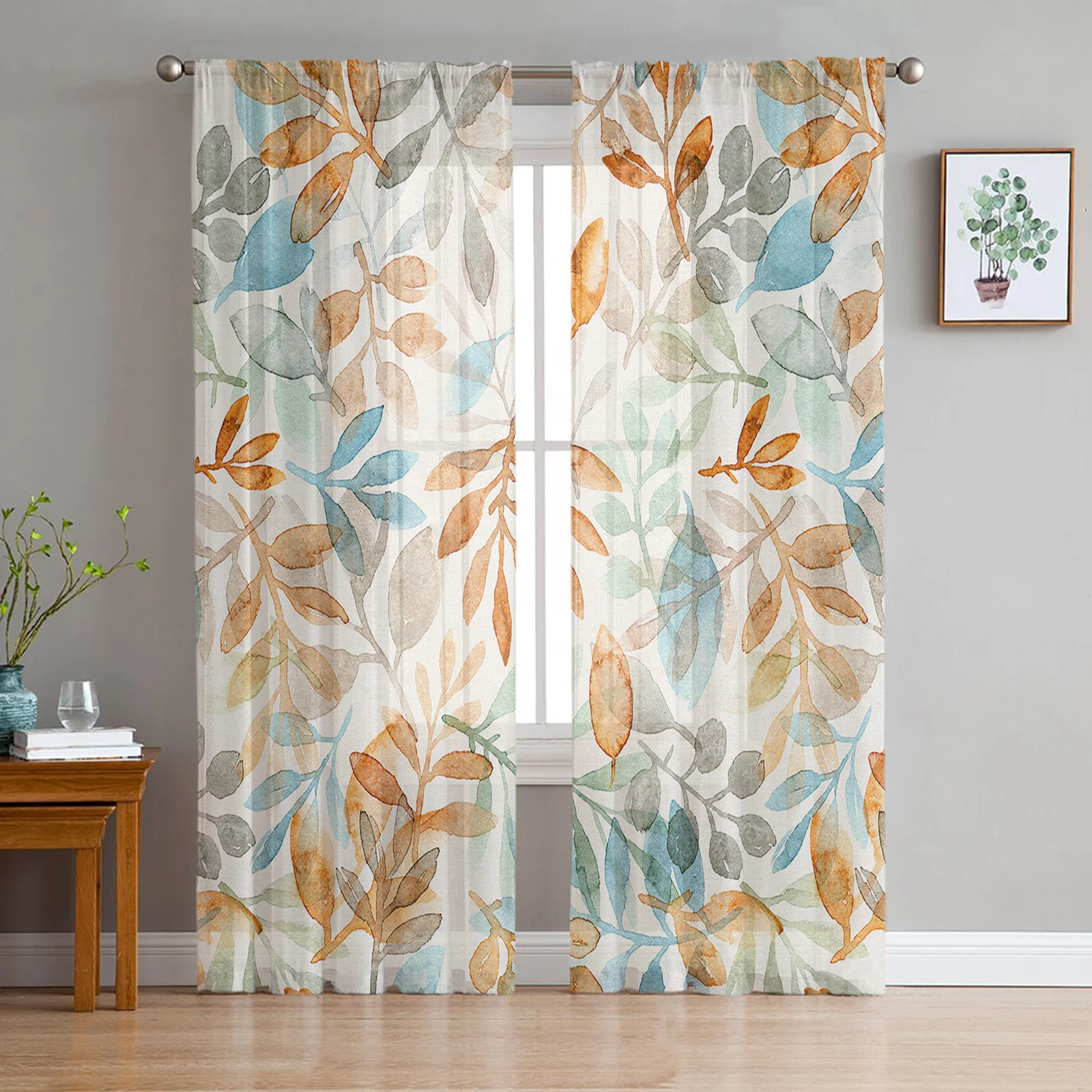 Leaf And Branch Texture Window Treatment Tulle Modern Sheer Curtains for Kitchen Living Room Bedroom Curtains Decor