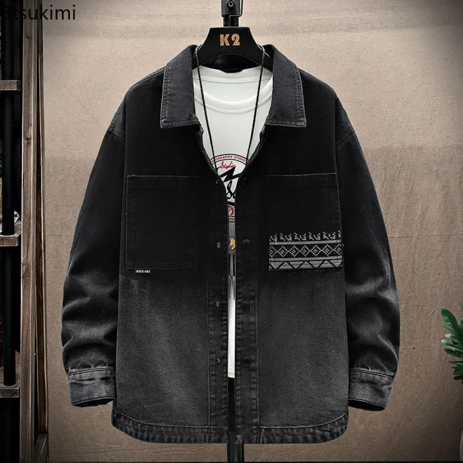 New 2024 Men's Fashion Jeans Coat Jacket Vintage Spring Autumn Loose Denim Coat Slim Fit Shirt Top Jacket Outwear Men Clothing