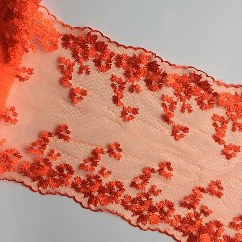 20Yards Flower Embroidery Lace Trim Sewing Craft DIY Orange Two Sides Lace Fabric for Lingerie Bra Clothes