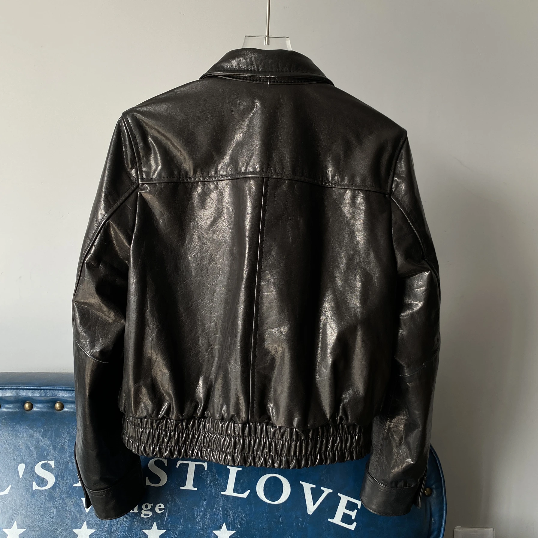 Frühling 2025, Damen, echtes Eiffell-Leder, Jaet, lässig, Faion, schlankmachend, Flip-Kragen, Reißverschluss, Pendler-Sle