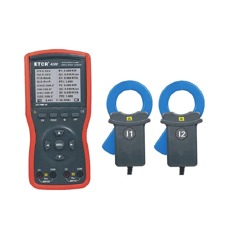 ETCR4000A 20A ETCR4020 600A Intelligent Double Clamp Digital Phase Voltmeter AC 600V USB Interface Data Storage 1200 Groups