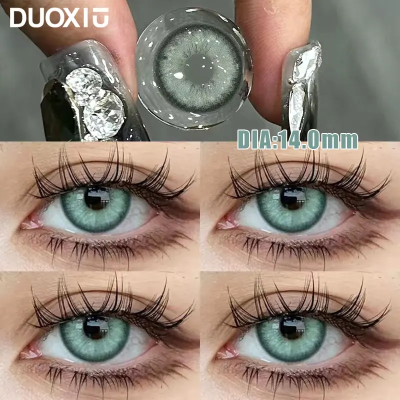 DuoXiu 1Pair Soft Contact Lenses Green Lenses Blue Eye Degree Myopia Degree Prescription -0.00 to -8.00 Grey Beautiful Pupil