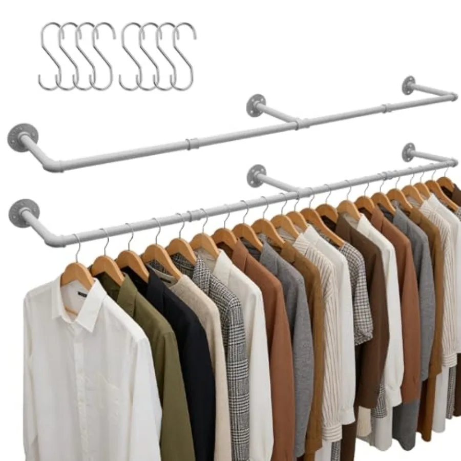 

Настенная вешалка для одежды из промышленной трубы, 65,7 дюйма, сверхпрочная, съемная, железная, в деревенском стиле, экономит место, для кровати