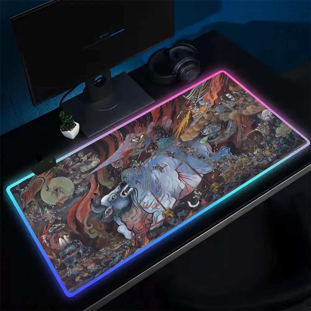 

Аниме черный Myth W aand Podkładka pod mysz Anime Gaming Mouse Pad Светодиодные настольные коврики с подсветкой Резиновые настольные коврики XXL RGB Настольные коврики