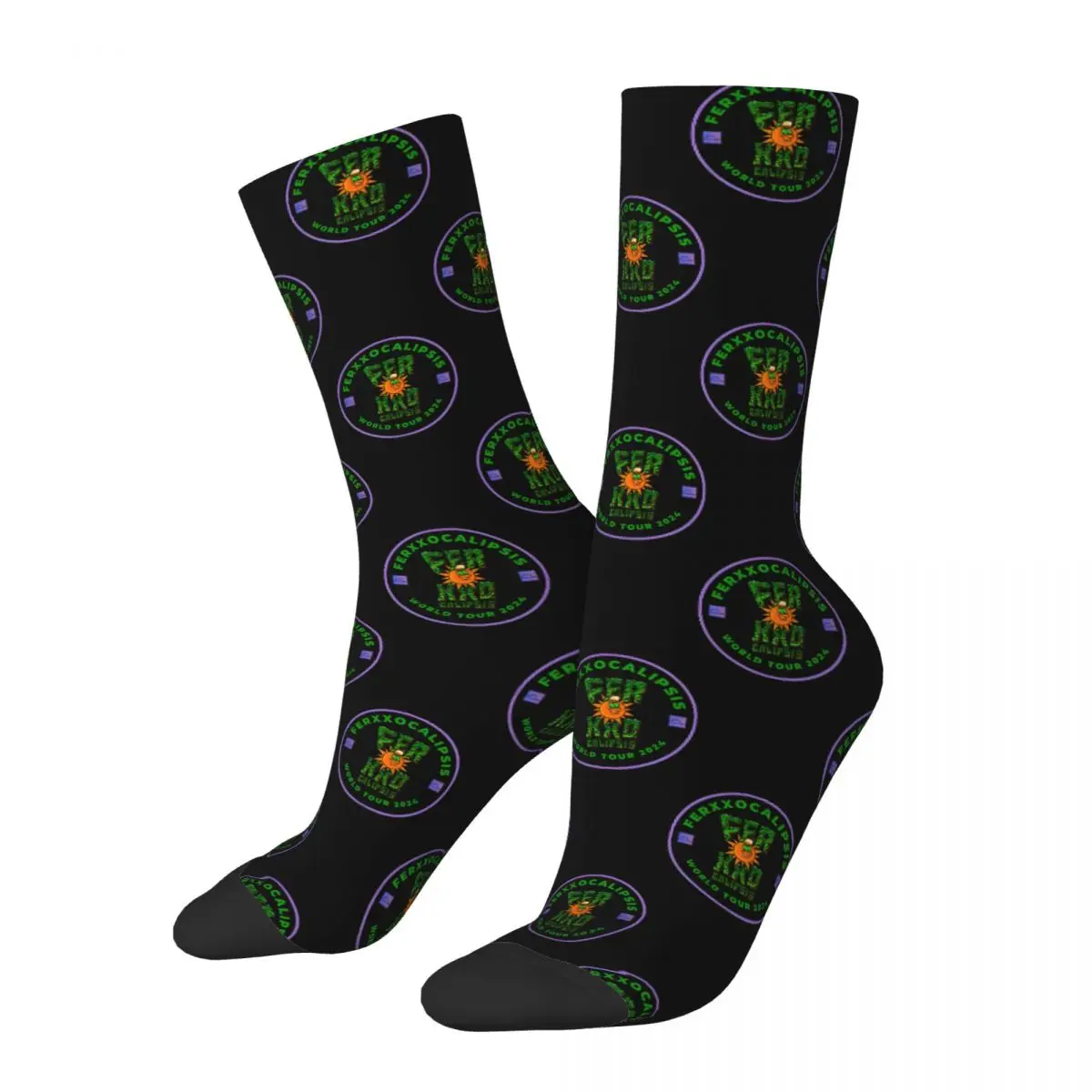 Funny Crazy FERXXOCALIPSIS WORLD TOUR 2024 Ferxxo Sock Hip Hop Harajuku Feid Happy Quality Pattern Printed Boys Crew Sock