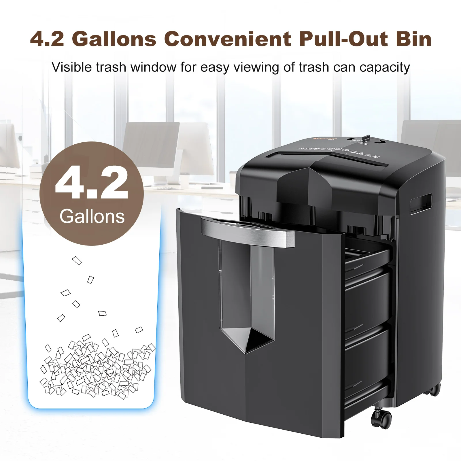 Bonsaii 12-Sheet Micro Cut Paper Shredder with 4 Casters & 4.2 Gal Pullout Wastebin