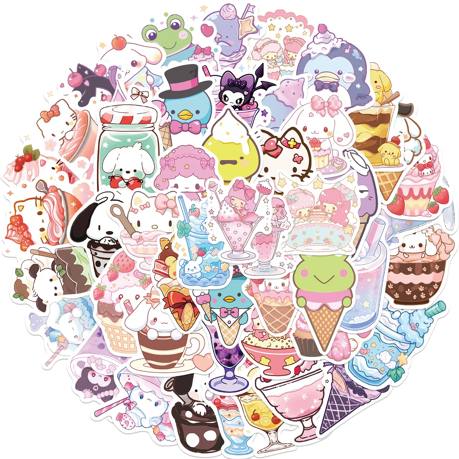 10/30/50PCS Cute Funny Sanrio Ice Cream Cinnamoroll Hello Kitty Graffiti Stickers Phone Guitar Skateboard Aesthetic Sticker Toys