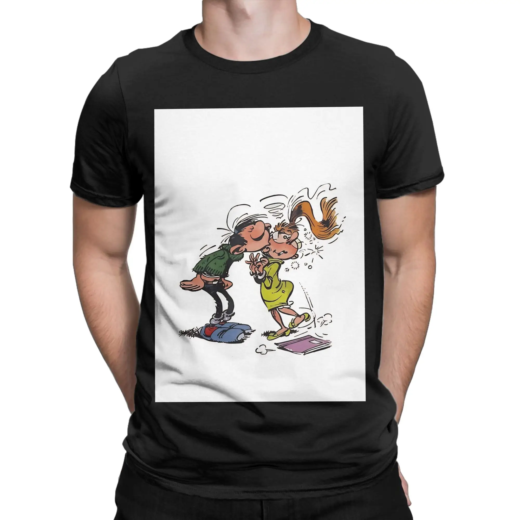 Gaston lagaffe Graphic Shirt white poster Graphic 100% Cotton T-Shirt Gaston Lagaffe Tops Tees For Men