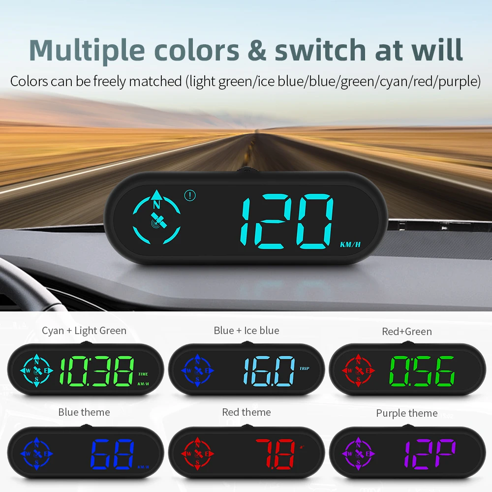 Big Font G9 Car Head-Up Display Multifunctional GPS Speedometer Compass HD Gauge LED Dashboard Speed Clock LCD Fuel Consumption