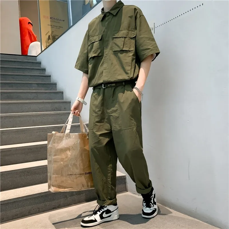 

Летние комбинезоны ort Sve, мужская рабочая одежда в американском стиле ретро, повседневные брюки, свободный крой, молодежный однотонный однотонный комбинезон со средней талией