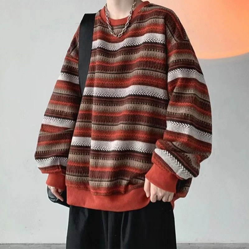 Spring Autumn Striped Casual Hip Hop Oversized Sweatshirt Man Harajuku Streetwear Korean Tops Fashion Pullover Ropa De Hombre