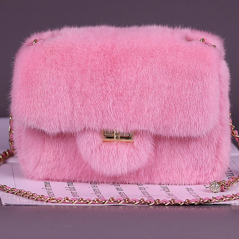 

Pure Mink Hair Fashion Women's Luxury And High-end Cute Crossbody Bags Lady Soft Shoulder Bag High-end Shopper Totes