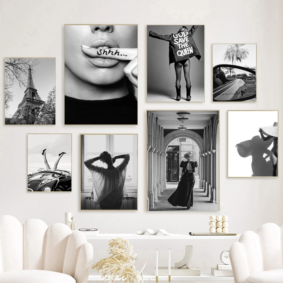 Modern Black White Fashion Sexy Women Paris Poster Decorative Prints Pictures Wall Art Canvas Painting Photos Bedroom Home Decor