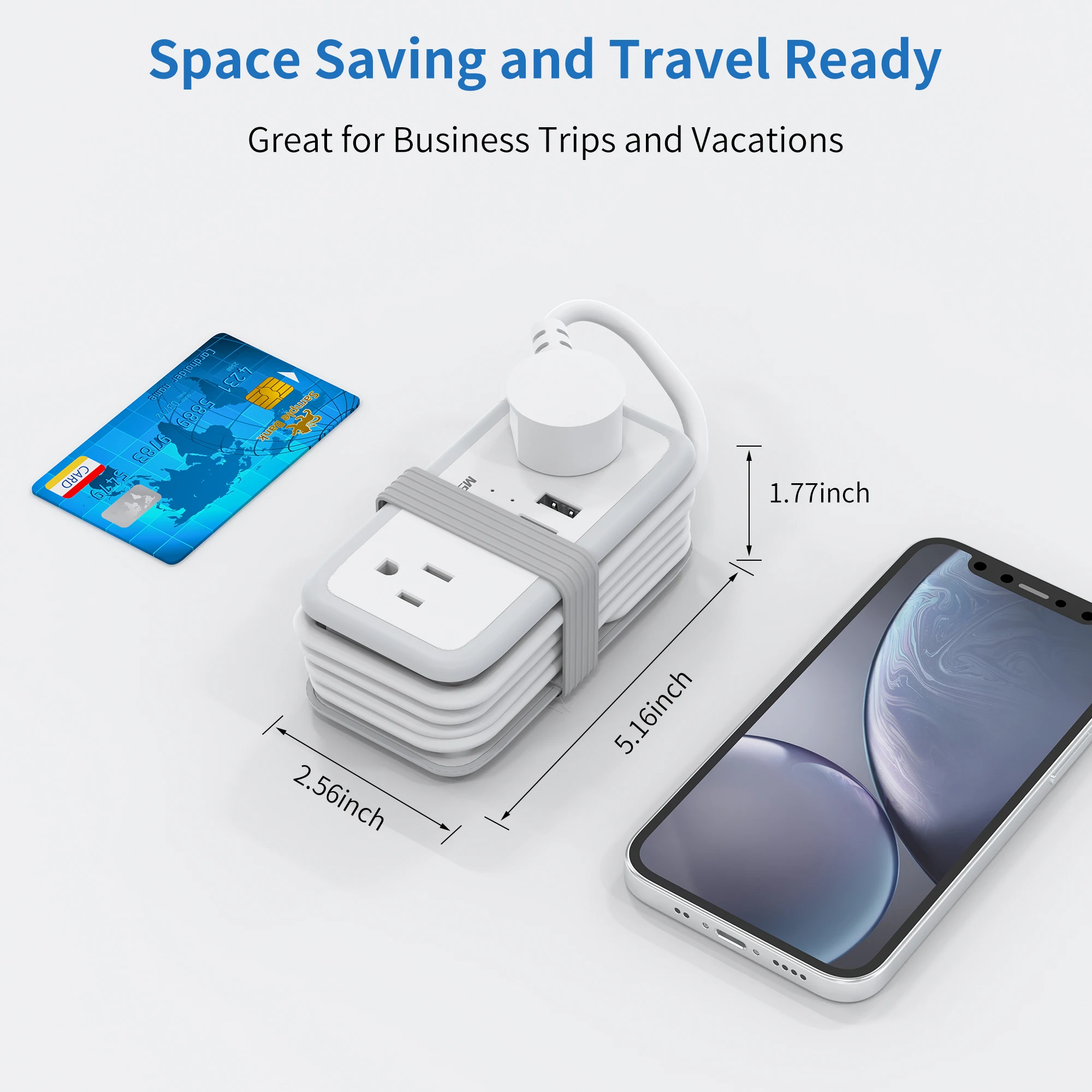 Surge Protection Power Strip, 9-in-1 Multi-Plug Socket Extender for Travel, with Ac Outlets and 3 USB Ports, Compact Desktop Charging Station, Flat Plug Space-Saving Extension Cord, Suitable for Home, Office, Kitchen, Travel