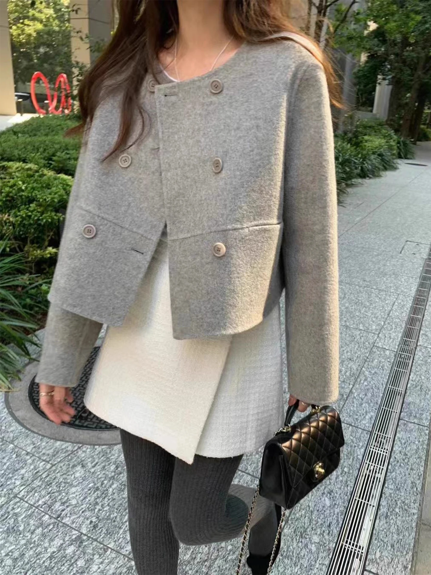 

Retro Double-Breasted ort Woolen Coat Women's Loose Fit Winter New Sle Korean Version Cotton 00% Thiened Long Sve