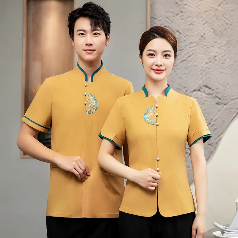 Restaurant Waiter Work Uniform Short Sleeve Fast Food Farmhouse Tea House Employee Shirt Unisex Summer Outfit