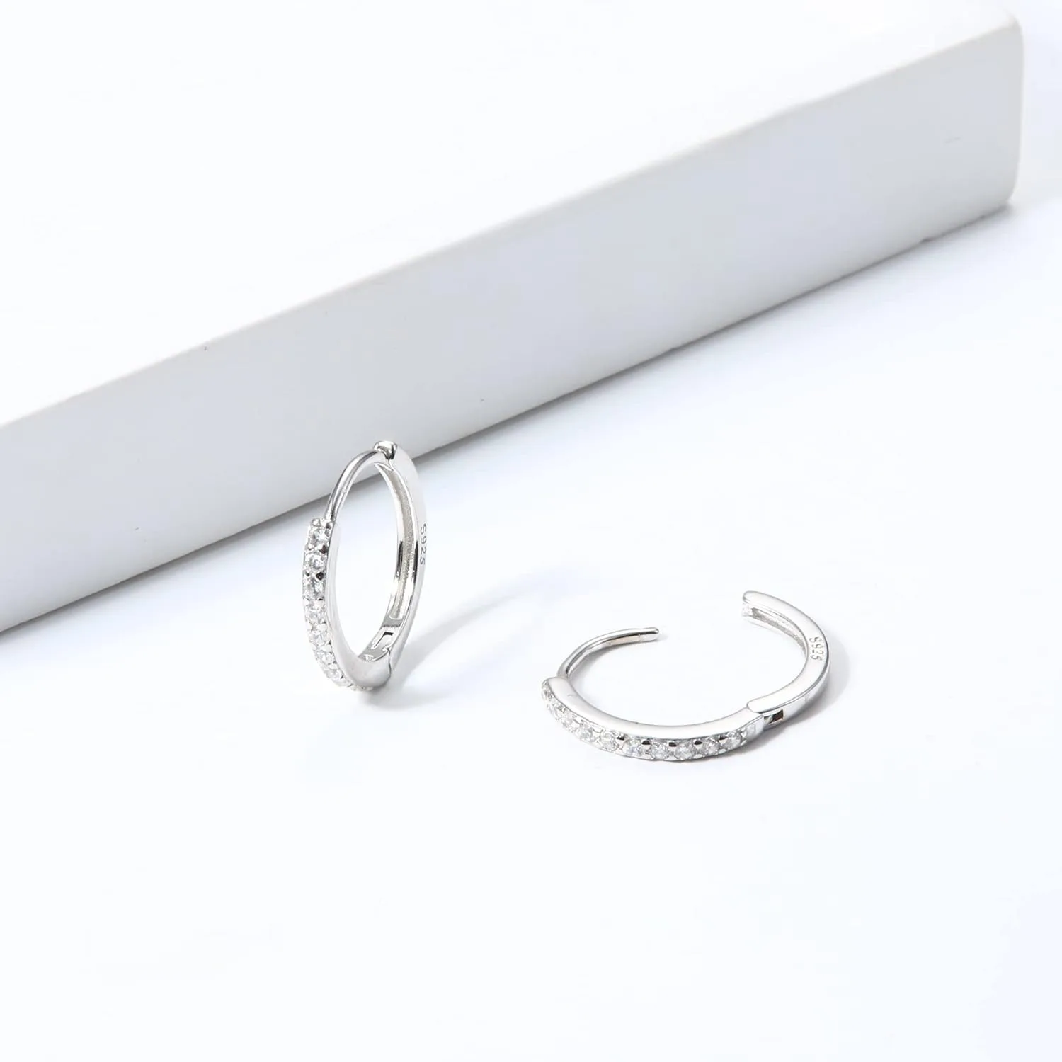 Fansilver 925 Sterling Silver Small Hoop Earrings for Women 20G Cubic Zirconia Cartilage Earrings Hoop Minimalist  Earrings