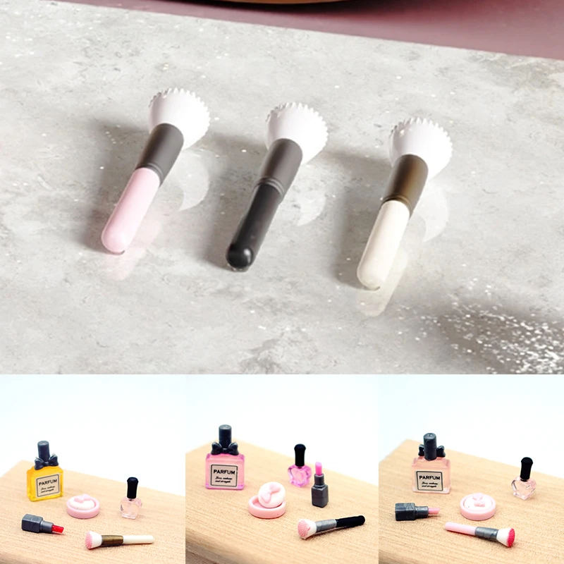 1Set 1:12 Dollhouse Miniature Cosmetic Lipstick Pressed Powder Perfume Makeup Brush Model Doll Makeup Scene .Decor Accessories