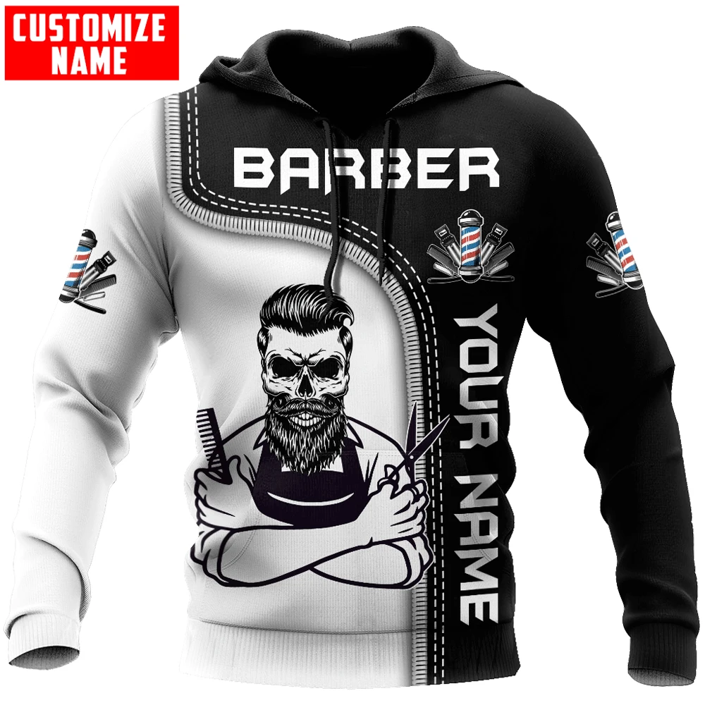 

Custom Name Personalized Barber Skull 3D Printed Men Hoodie Unisex Hooded sweatshirt Streetwear Casual zipper hoodies DK471