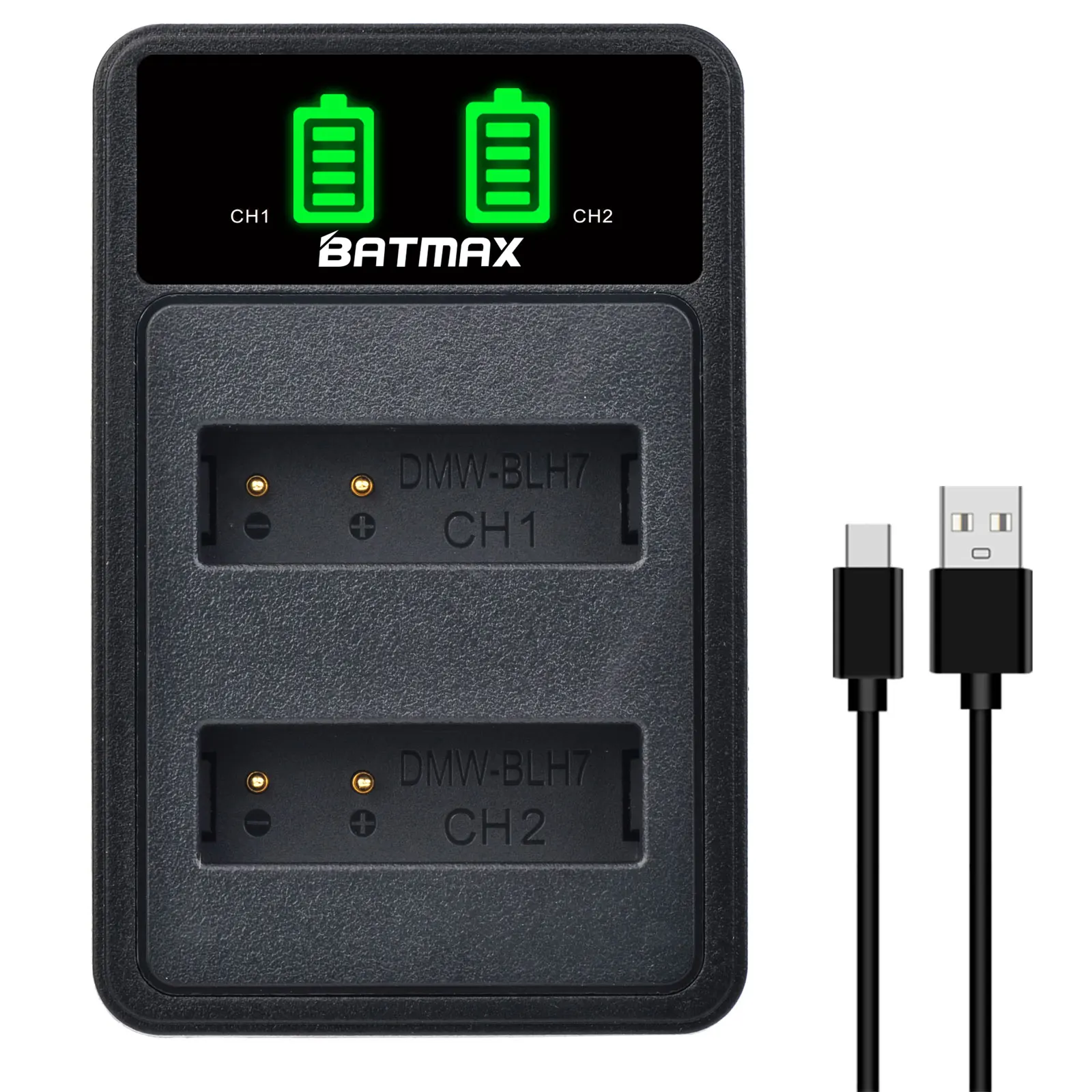 

DMW-BLH7 DMW-BLH7PP BLH7E LED Dual Charger with Type C Port for Panasonic DMC-GM5 DMC-GF7 DMC-GF8 GF9 LX10 LX15 Camera Battery