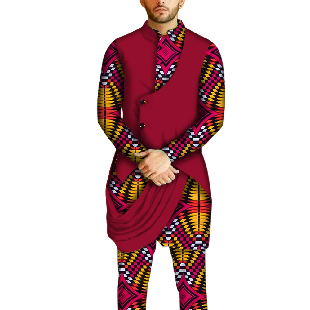 African Men Clothes Cotton Dashiki Long Sleeve Shirt Top Shirts and Pants Sets Men Shirt Traditional African Men Suits WYN1016