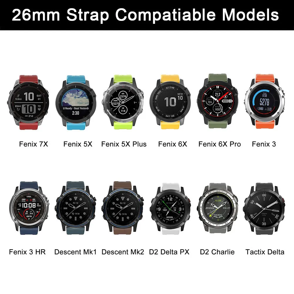 Correa de silicona para reloj Garmin Fenix, 5, 6, 7, 5X, 6X, 7X, 3 HR, Forerunner 935, 945, 955, 22mm, 26mm