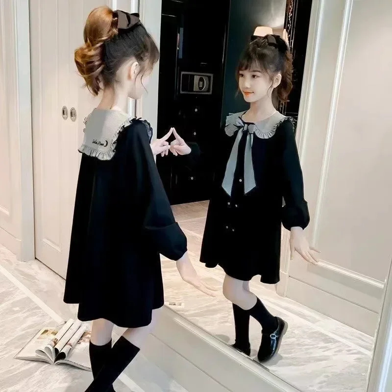 Girls' Dresses Clothes Spring and Autumn Kid's Fashion Lapel Korean Princess Dress 3-12Y Clothing