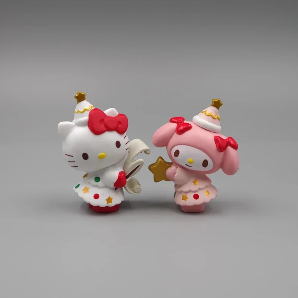 Figura de Hello Kitty Sanrio de 5Cm para niños, muñeco de Anime con melodía, Cinnamoroll, Kuromi, decoración de tartas Diy, regalos de navidad