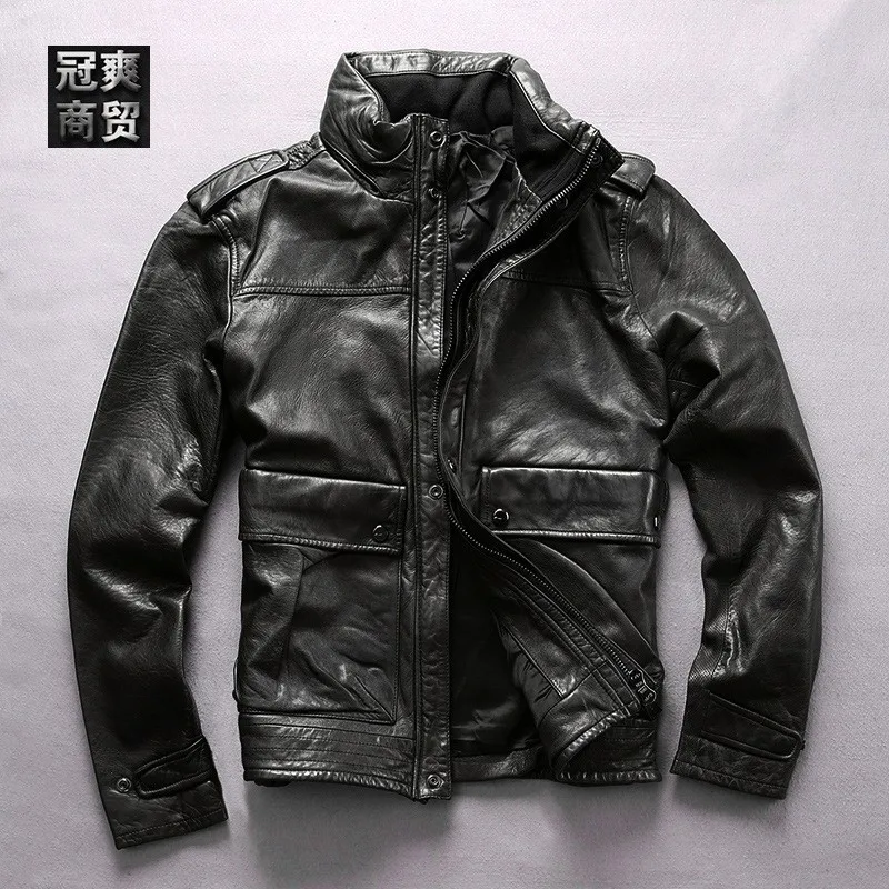 New casual large pocket cotton leather for men black hooded