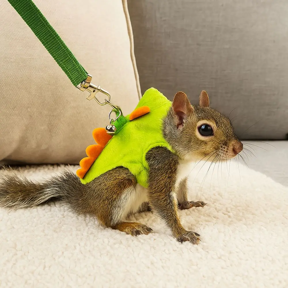 

Cartoon Ferret Vest Harness Dragon Design Adjustable Pet Harness Leash Flannel with Bell Ferret Traction Rope