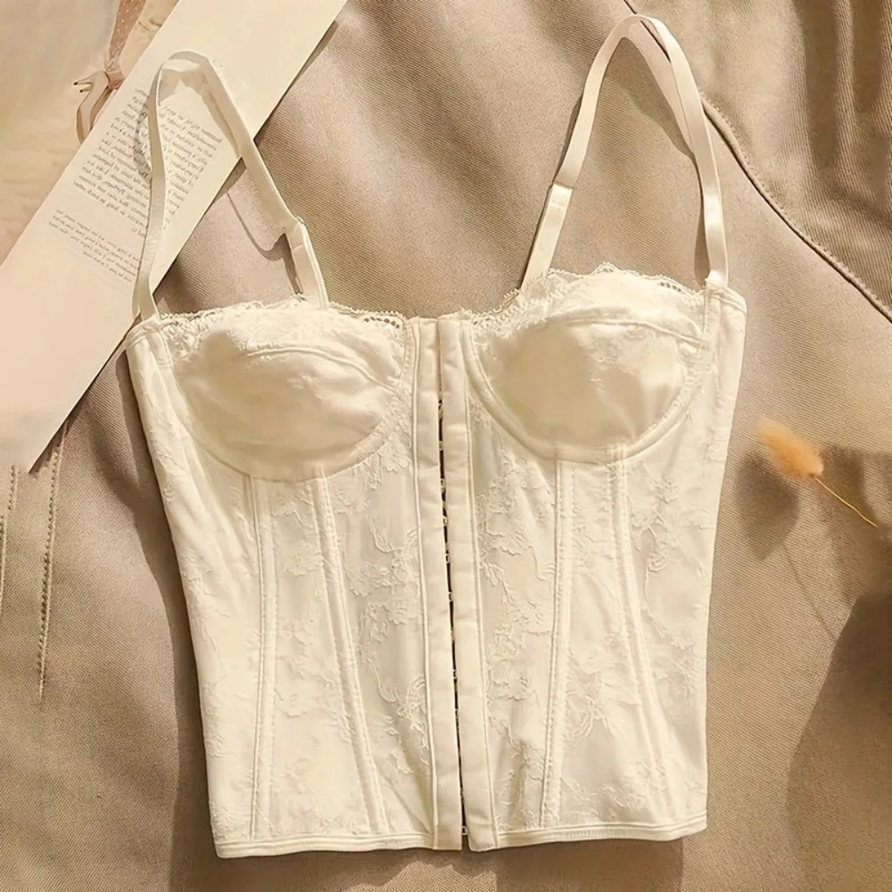 

Fashion Hollow Lace Camisole Slim Fit Tanks Lace Corset Sleeveless Streetwear Suspender Vest Spring Summer