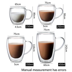 150/250/350/450ml Heat Resistant Double Wall Coffee Cup Transparent Glass Whiskey Tea Milk Cups Cold Beverage Wine Mug Drinkware
