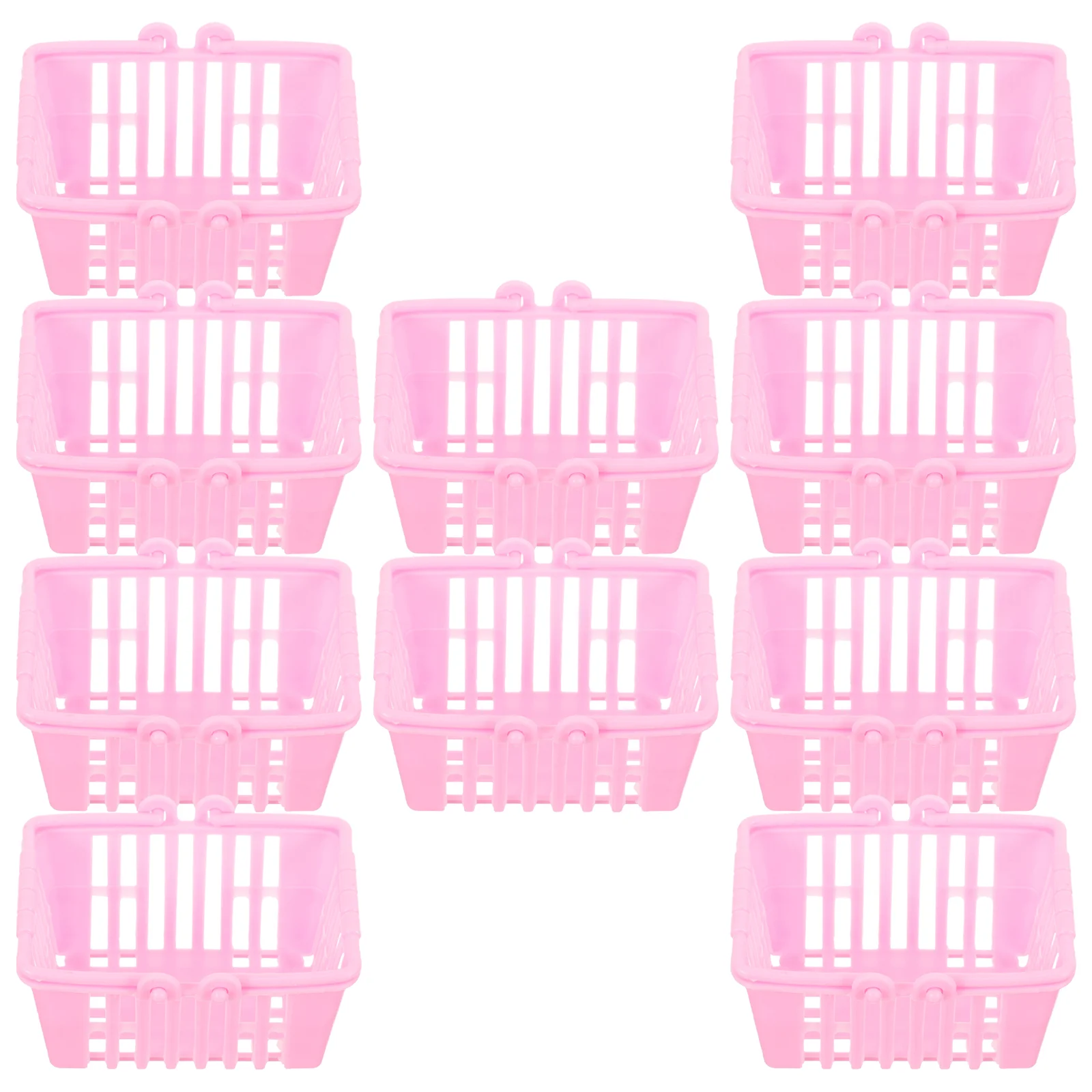 10 Pcs Mini Basket Dollhouse Shopping Toy Kids Grocery Accessories Pink Plastic Toys