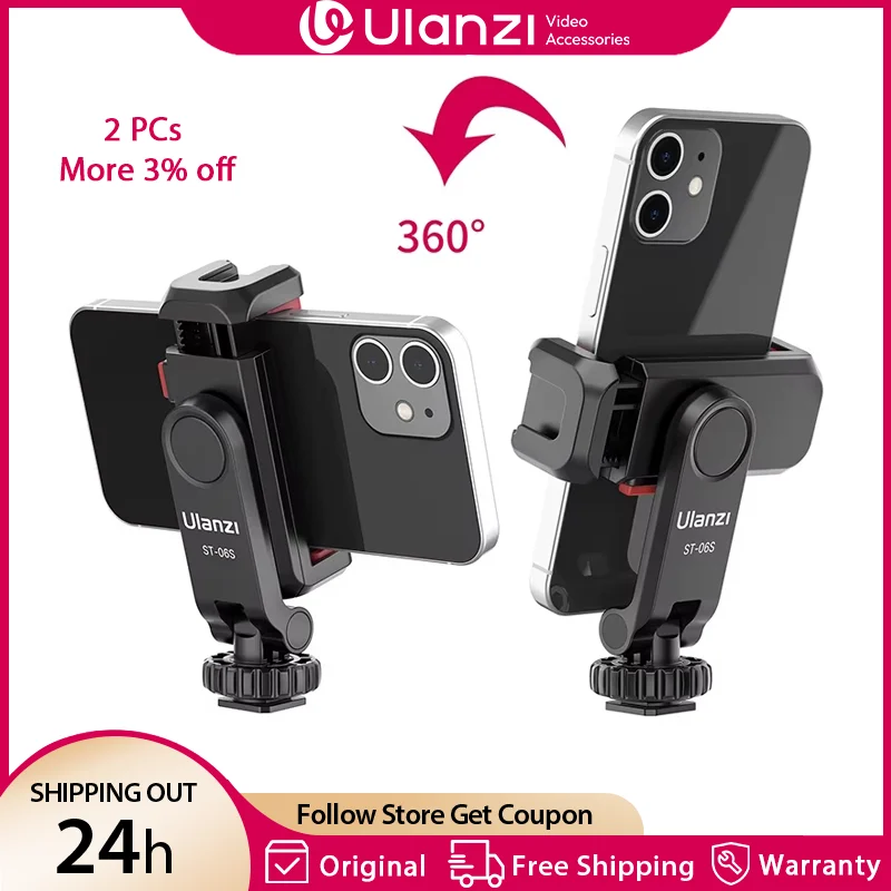 Ulanzi ST-06S Vertical Shooting Phone Mount Holder DSLR Camera Monitor Mount Tripod Mount Clamp for Smartphone Vlog Shooting