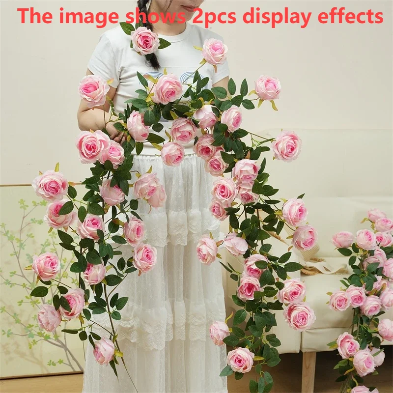 

Искусственная гирлянда из роз, комплект из 2 предметов, реалистичный шелковый цветок, виноградная лоза для свадебного фона, вечерние арки, настенный декор, фото, многоразовый цветочный