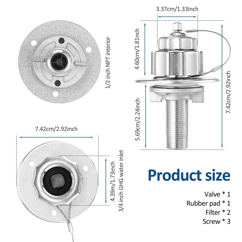 ABAE-โลหะทั้งหมด RV Water Inlet,3/4In GHT น้ํา Inlet อะแดปเตอร์ท่อ,RV City Water Inlet พร้อมวาล์วตรวจสอบ,RV น้ําเปลี่ยน