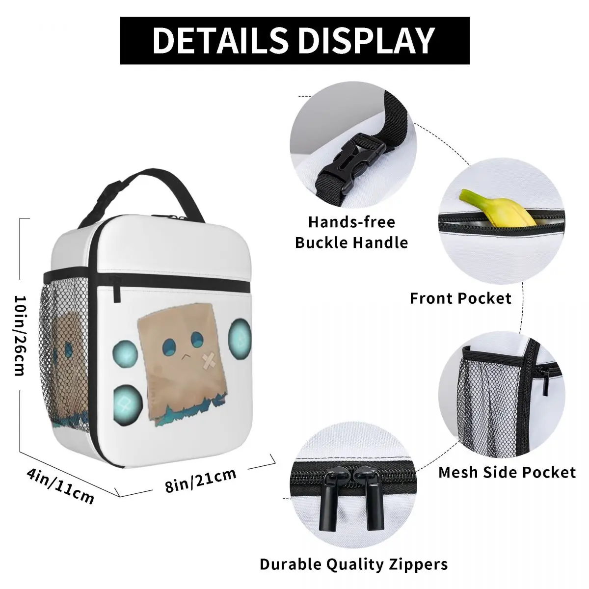 Nanashi Mumei - Nameless Friend Insulated Lunch Bag for Kids School Cooler Thermal Food Box Tote Leakproof Lunch Boxes Container